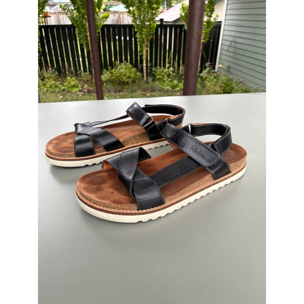 Taos Sideways Black Leather Strappy Comfort Sandals Portugal US 10 EU 41